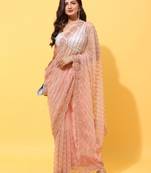 Blue embroidered net saree with blouse