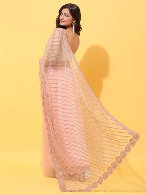 Blue embroidered net saree with blouse 2