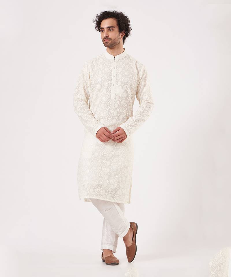 White Chikankari Embroidered Kurta