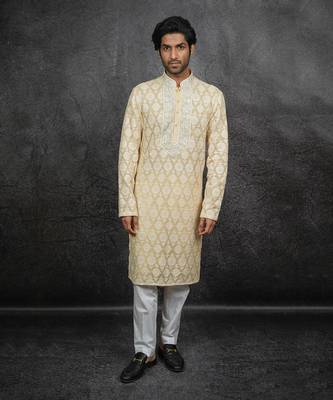Light Yellow Embroidered Kurta 1