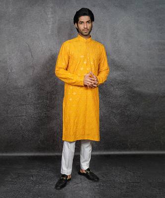 Mustard Embroidered Kurta 1