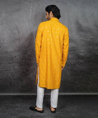 Mustard Embroidered Kurta 3