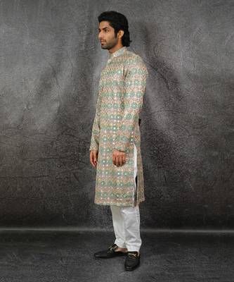 Beige Embroidered Textured Kurta 2