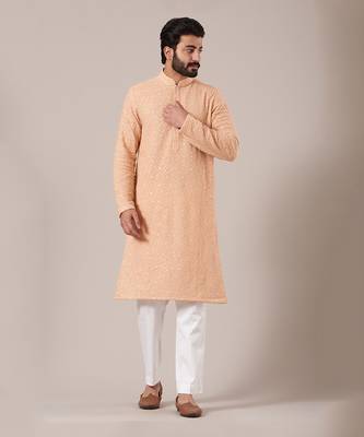 Peach Chikankari Embroidered Kurta 1