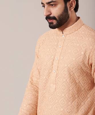Peach Chikankari Embroidered Kurta 3