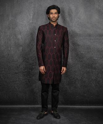 Black Slub Silk Indowestern Bandhgala Jacket 1