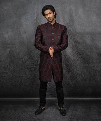 Black Slub Silk Indowestern Bandhgala Jacket 2