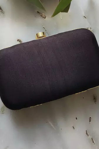 Black Dabka Leaf Hand Embroidered Clutch