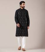 Black Silk Chikankari Embroidered Kurta
