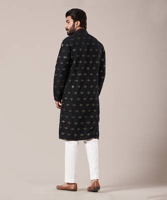 Black Silk Chikankari Embroidered Kurta 2