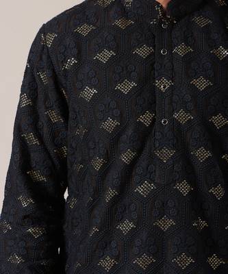 Black Silk Chikankari Embroidered Kurta 3