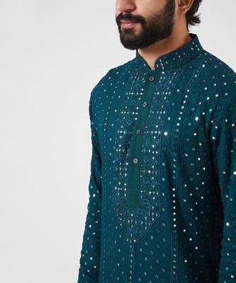 Teal Hand Embroidered Kurta 2