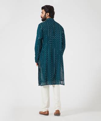 Teal Hand Embroidered Kurta 3