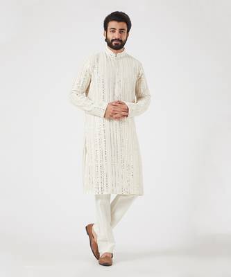 White Georgette Chikankari Kurta 1