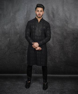 Black Hand Embroidered Kurta 1