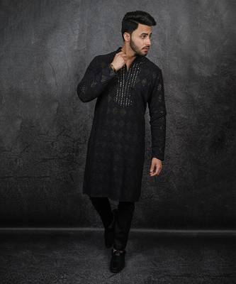 Black Hand Embroidered Kurta 2