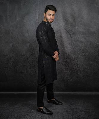 Black Hand Embroidered Kurta 3
