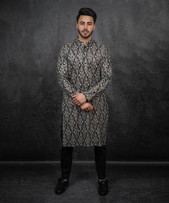 Blue Printed & Embroidered Kurta 1