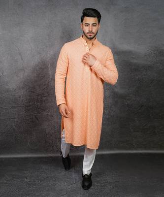 Peach Embroidered Kurta 1