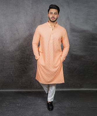 Peach Embroidered Kurta 3