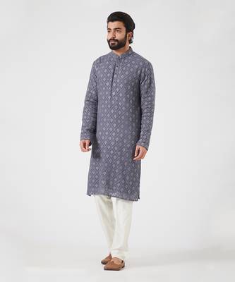 Slate Grey Chikankari Kurta 1