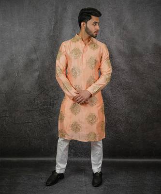 Peach Silk Kurta Set 1