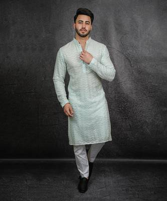 Aqua Chikankari Kurta 2