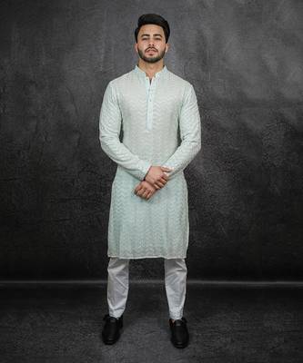 Aqua Chikankari Kurta 3