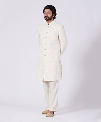 White Embroidered Sherwani Set 1