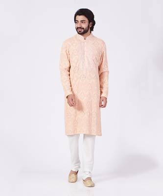 Peach Hand Embroidered Kurta 1