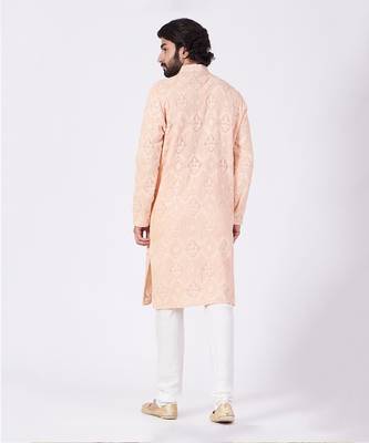 Peach Hand Embroidered Kurta 2