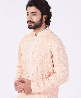 Peach Hand Embroidered Kurta 3