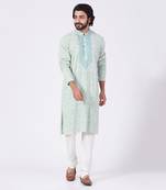 Sky Blue Hand Embroidered Kurta