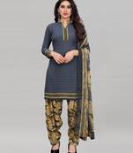 Grey Printed Crepe Unstitched Women'S Dress Material