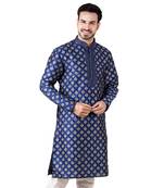 Erach India Men Printed Dupion Silk Straight Kurta