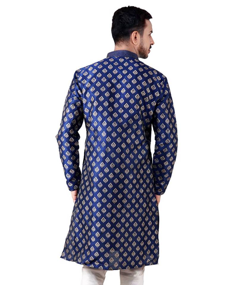 Erach India Men Printed Dupion Silk Straight Kurta