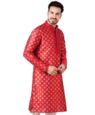 Erach India Men Printed Dupion Silk Straight Kurta 1