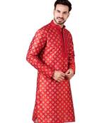 Erach India Men Printed Dupion Silk Straight Kurta