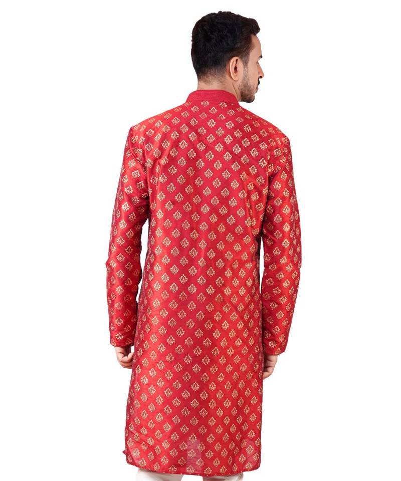 Erach India Men Printed Dupion Silk Straight Kurta