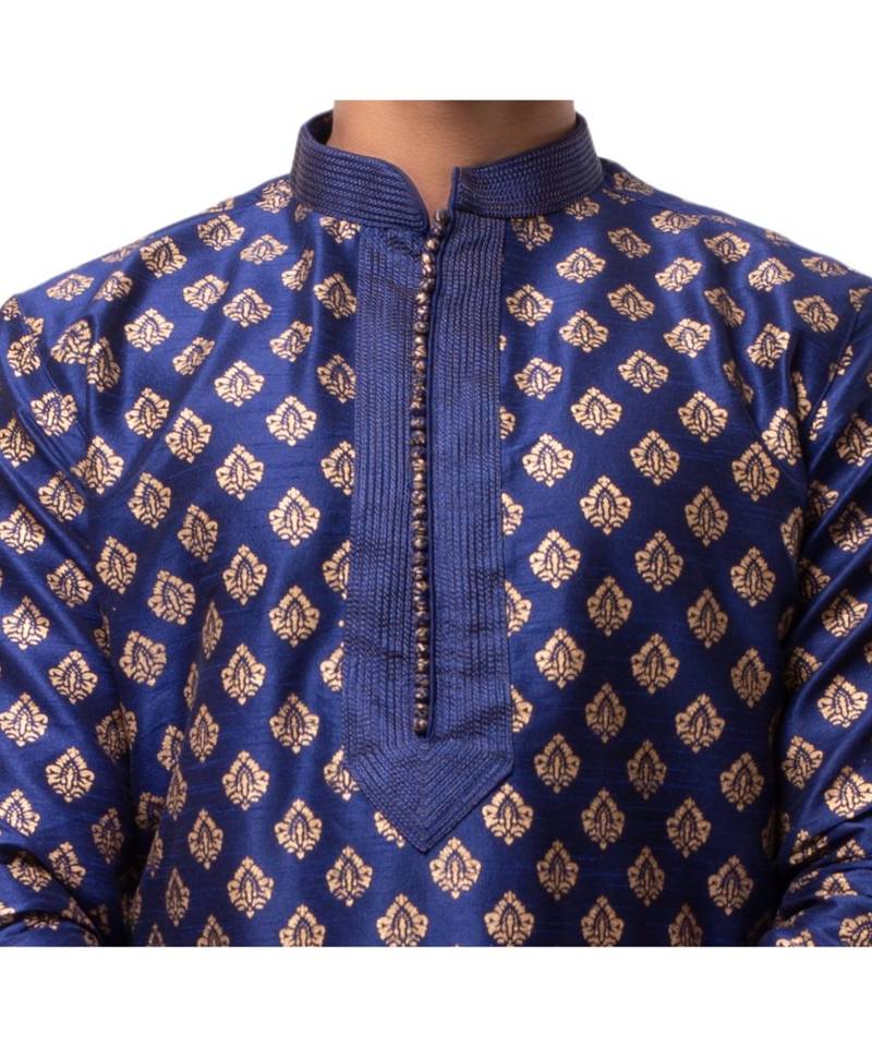 Erach India Men Printed Dupion Silk Straight Kurta