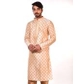 Erach India Men Printed Dupion Silk Straight Kurta
