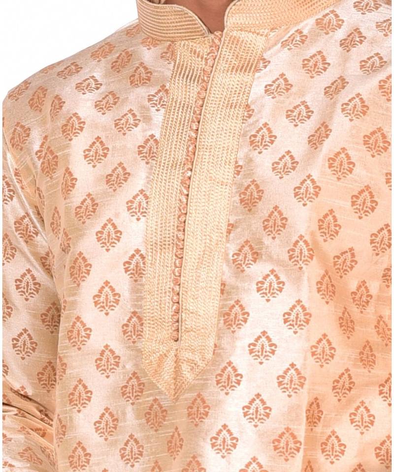 Erach India Men Printed Dupion Silk Straight Kurta
