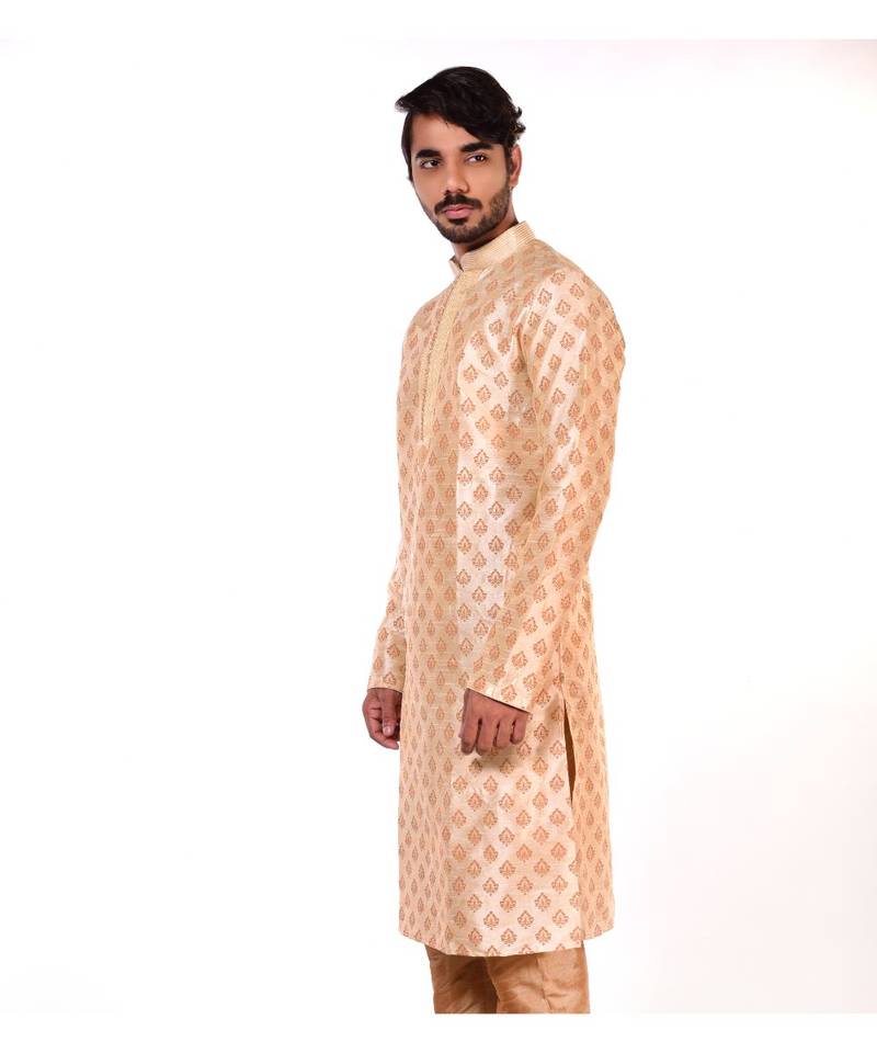 Erach India Men Printed Dupion Silk Straight Kurta
