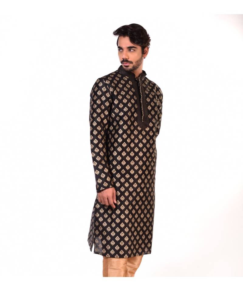 Erach India Men Printed Dupion Silk Straight Kurta
