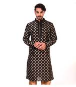 Erach India Men Printed Dupion Silk Straight Kurta