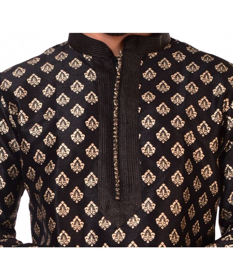 Erach India Men Printed Dupion Silk Straight Kurta
