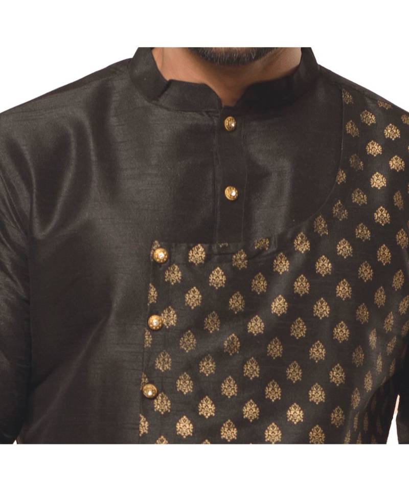 Erach India Men Printed Dupion Silk Straight Kurta