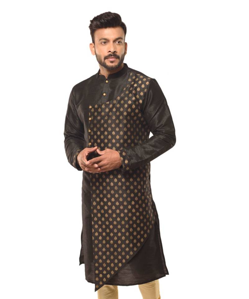 Erach India Men Printed Dupion Silk Straight Kurta