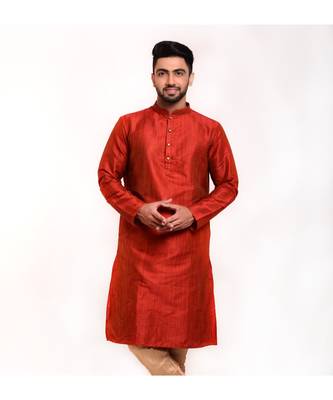 Erach India Men Solid Jacquard Straight Kurta(Maroon) 1