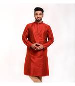 Erach India Men Solid Jacquard Straight Kurta(Maroon)